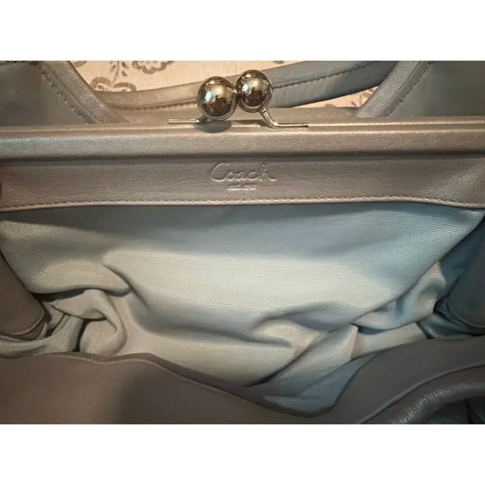 Coach Parker Perforated Gray Leather Kiss-Lock Satchel Tote 13611